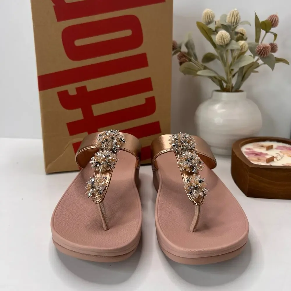 FitFlop Galaxy Crystal Embellished Toe-Thong Sandals Rose Gold Women 9/EU41 NWB